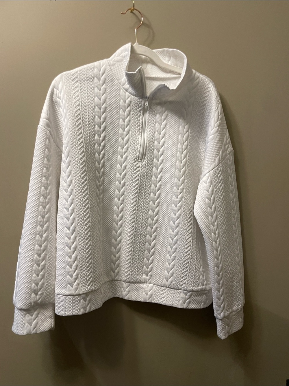 Women's White Cable-Knit Quarter-Zip Sweater